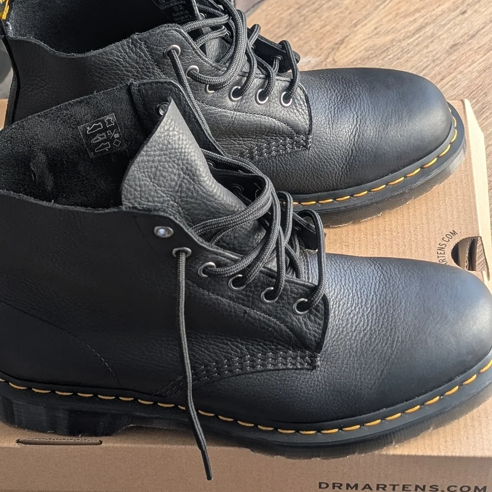 Dr. Martens Black Boots with Yellow Stitching - Picture 1 of 3